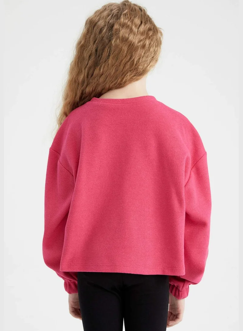 DeFacto Girl Cropped Fit Crew Neck Long Sleeve Knitted Sweatshirt