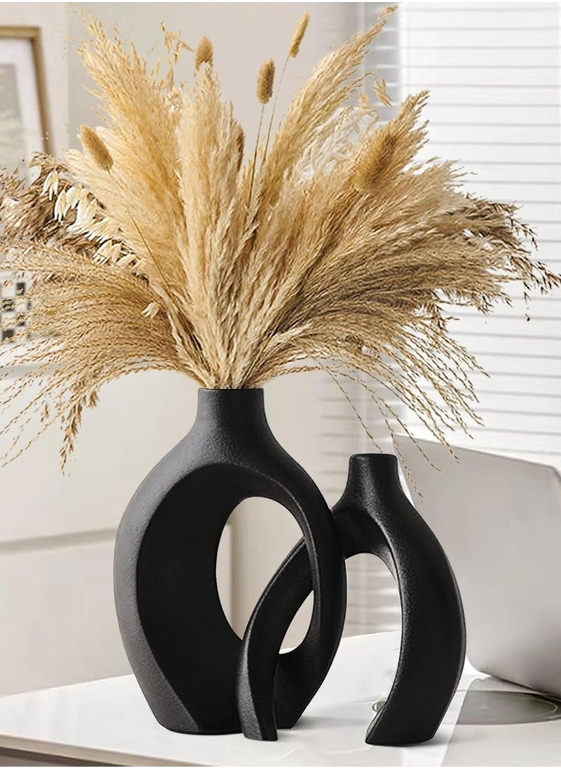 Generic Black Ceramic Vase Set of 2,Round Hollow Unique Modern Flower Vases for Home Decor,Boho Donut Style Vases for Nordic Minimalist Style Decor, Wedding Dining Living Room Entryway Table Decorative  - Image 1