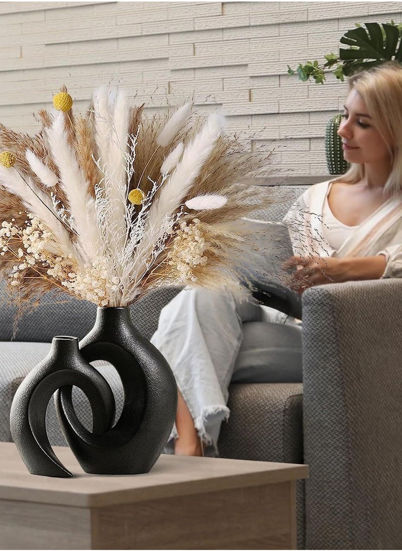 Generic Black Ceramic Vase Set of 2,Round Hollow Unique Modern Flower Vases for Home Decor,Boho Donut Style Vases for Nordic Minimalist Style Decor, Wedding Dining Living Room Entryway Table Decorative  - Image 3