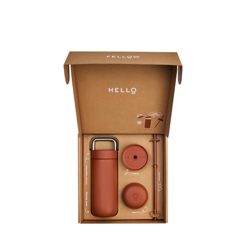 Fellow 16 oz Carter Bundle (3 in 1) Travel Mug with Slide-Lock, Move & Cold Lids with Straw - To-Go Coffee Tumbler, Ceramic Interior & Vacuum-Insulated Stainless Steel - Coffee Cups-Sienna - Image 3