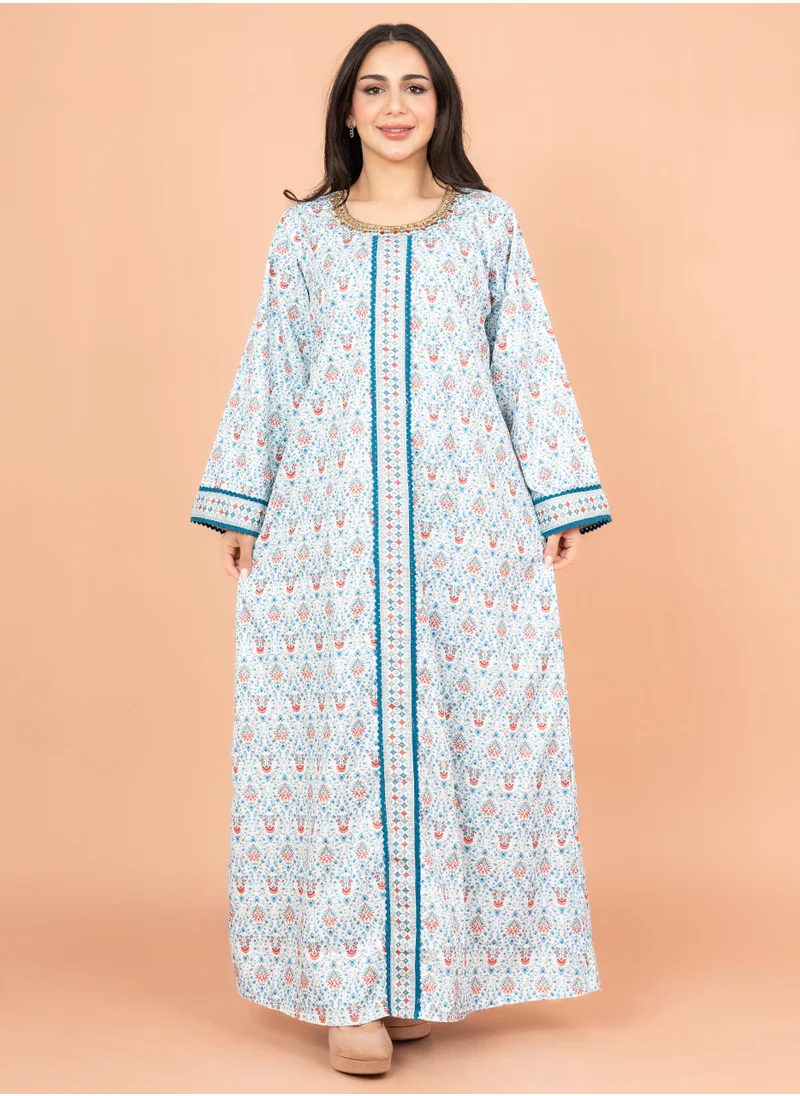 IKKXA Elegant Arabic Jalabiya with Patterns IK027 Blue