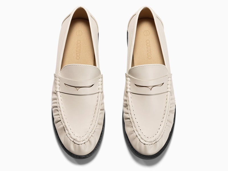 Coutgo Penny Loafers for Women Comfortable Slip on Shoes Closed Toe Dressy Casual Work Flats, Beige, Size 7 - Image 3