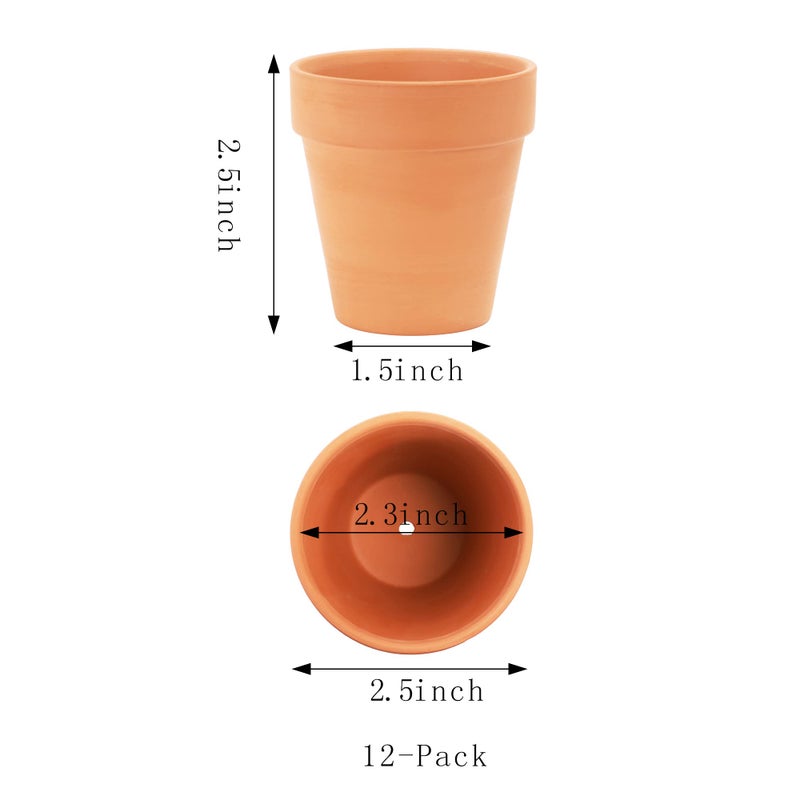 Yishang 2.5 inch Terracotta Pots with Drainage Holes,Small Mini Clay Ceramic Pottery Planter,Cactus Flower Terra Cotta Pots,Succulents Nursery Pots for Indoor/Outdoor Plants,Crafts,Wedding-12 Pack - Image 2