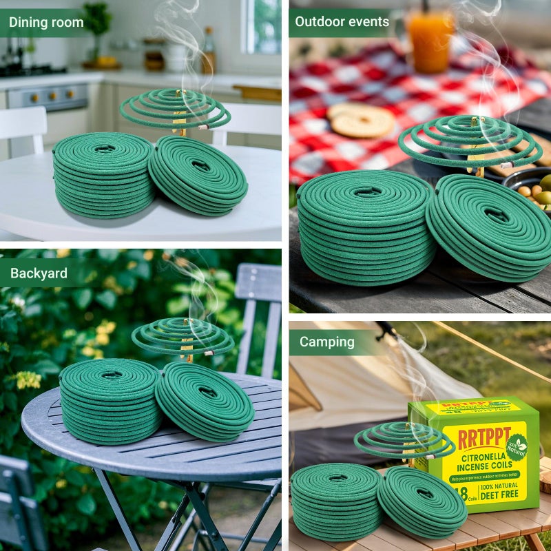 RRTPPT Citronella Incense coils, Made from Natural Plants, Suitable for Outdoors, Indoors, by The Pool, in The Yard, 48 coils and Coil Holders. - Image 5