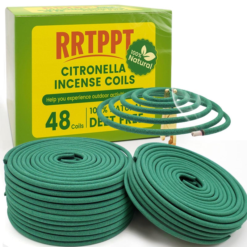 RRTPPT Citronella Incense coils, Made from Natural Plants, Suitable for Outdoors, Indoors, by The Pool, in The Yard, 48 coils and Coil Holders. - Image 1