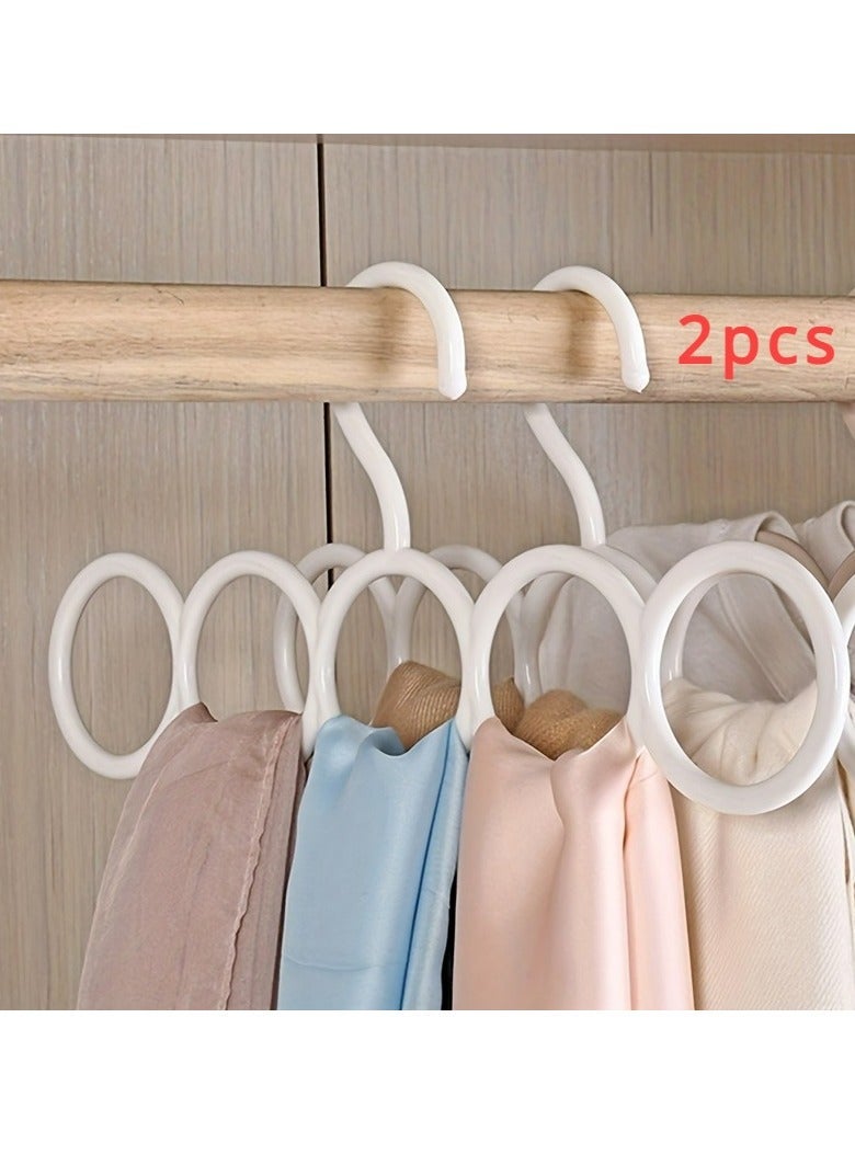 Loquat 2 Pack Scarf Hanger Holder Scarf Storage Organizer for Ties Belts Socks, Ring Hole Slots for Space Saving, Multiple Purpose Tie Belt Rack Organizer,5-hole Scarf Rack, Multi-purpose Plastic Hanger - Image 1