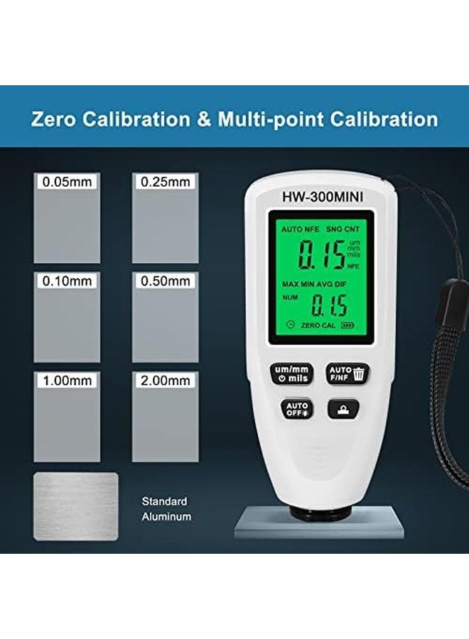 مقياس سمك الطلاء الرقمي الأبيض HW300 MINI كاشف الطلاء للسيارات والحائط والرولر - Image 5