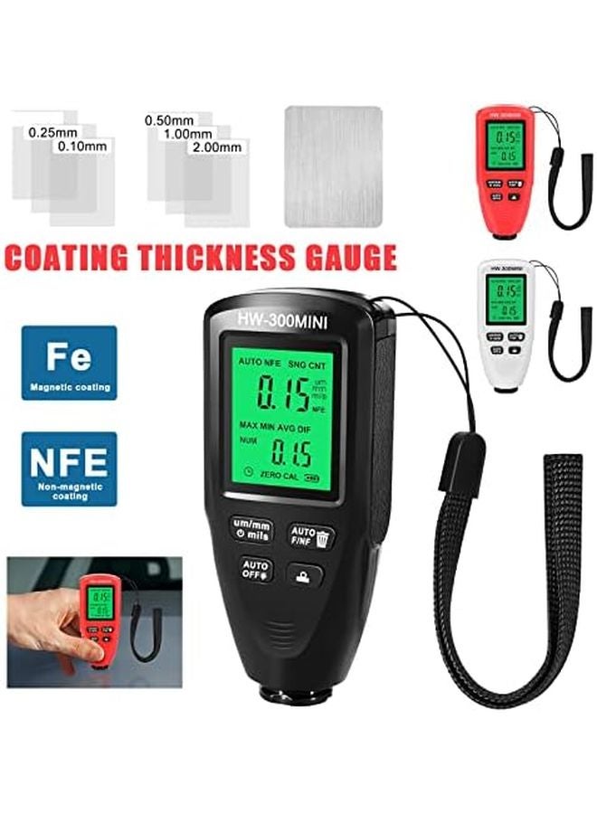 مقياس سمك الطلاء الرقمي الأبيض HW300 MINI كاشف الطلاء للسيارات والحائط والرولر - Image 3