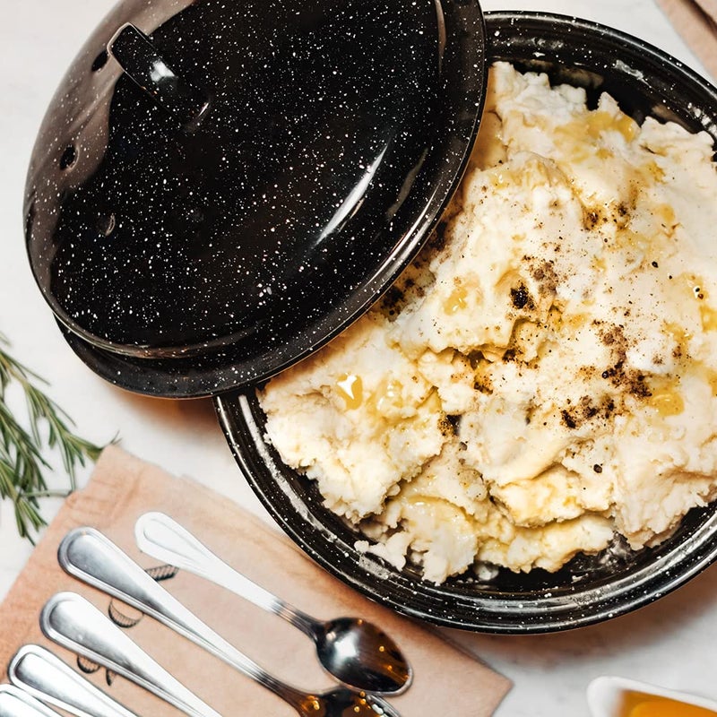 Granite Ware 8.7-Inch Small Covered Round Roaster, 3Lb Capacity â€“ Mini Roaster Enamel Steel Cookware, Dishwasher Safe & PFOA-Free, Even Heat Distribution for Poultry, Meat, Vegetables (Speckled Black) - Image 4