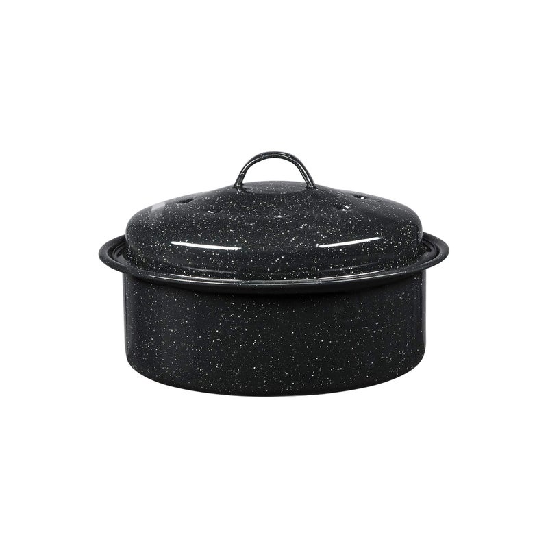 Granite Ware 8.7-Inch Small Covered Round Roaster, 3Lb Capacity â€“ Mini Roaster Enamel Steel Cookware, Dishwasher Safe & PFOA-Free, Even Heat Distribution for Poultry, Meat, Vegetables (Speckled Black) - Image 1