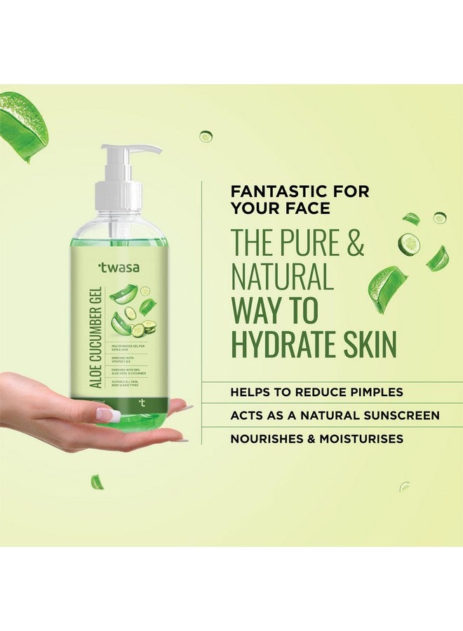 Twasa Pure Aloe Vera Cucumber Gel For Face, Skin & Hair With Cucumber Extract | Refreshing & Glowing Skin | All Skin Type | For Both Men and Women | 300ml - Image 3