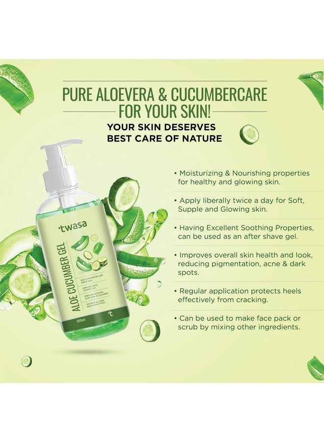 Twasa Pure Aloe Vera Cucumber Gel For Face, Skin & Hair With Cucumber Extract | Refreshing & Glowing Skin | All Skin Type | For Both Men and Women | 300ml - Image 4