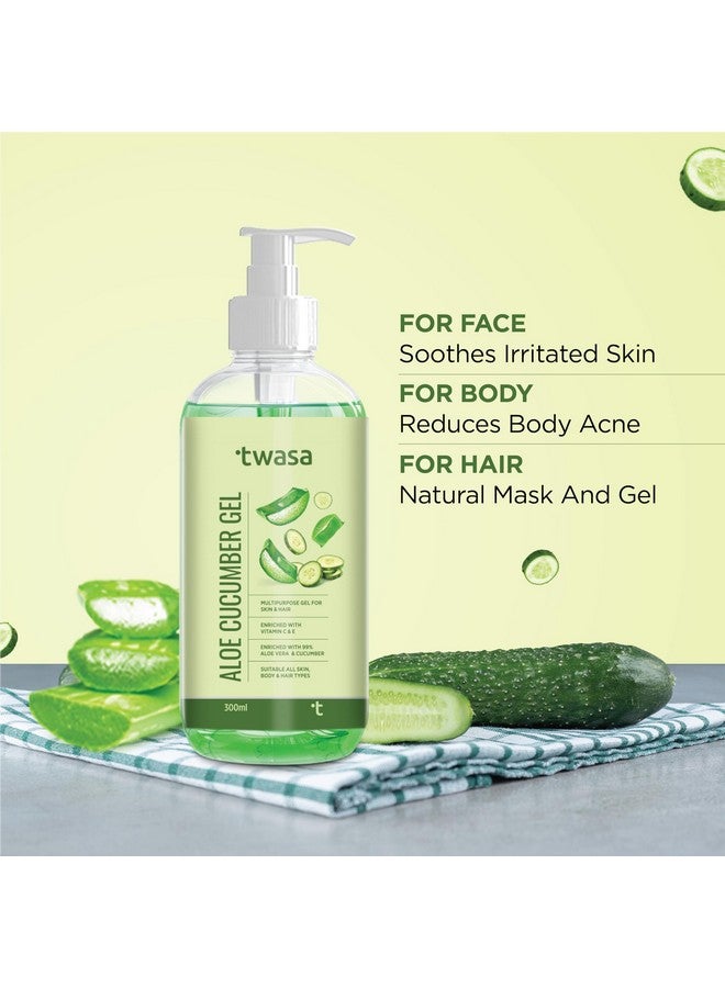 Twasa Pure Aloe Vera Cucumber Gel For Face, Skin & Hair With Cucumber Extract | Refreshing & Glowing Skin | All Skin Type | For Both Men and Women | 300ml - Image 5