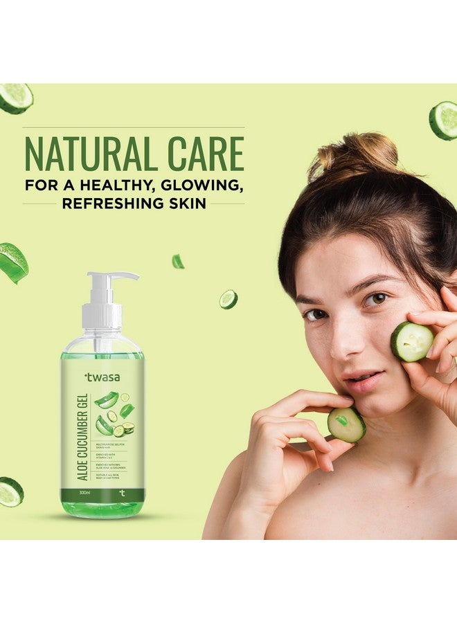 Twasa Pure Aloe Vera Cucumber Gel For Face, Skin & Hair With Cucumber Extract | Refreshing & Glowing Skin | All Skin Type | For Both Men and Women | 300ml - Image 2