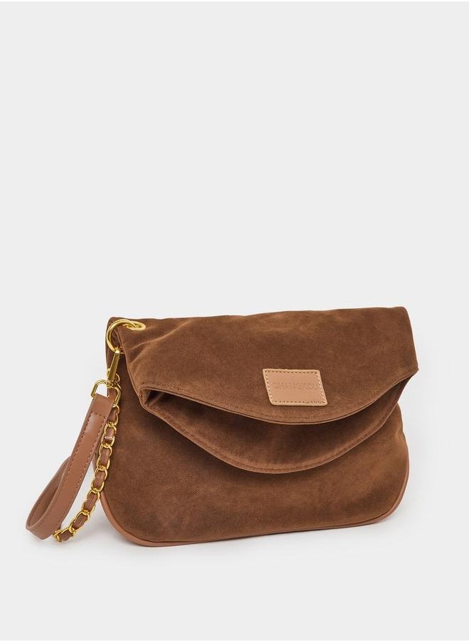 Styli Flap Front Crossbody Bag with Patch Detail  - Image 1