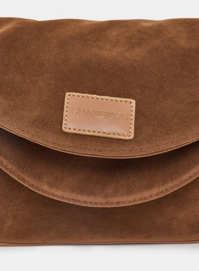 Styli Flap Front Crossbody Bag with Patch Detail