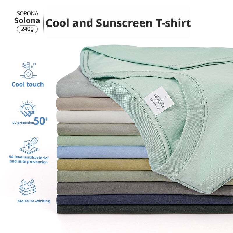 Men's 240g Sorona Cool Cotton T-Shirt Round Neck Short Sleeve Drop Shoulder Solid Quick Dry Breathable - Image 1