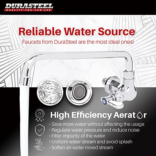DuraSteel Wall Mounted Commercial Kitchen Wok Range Faucet with 14-Inch Swivel Spout - Single Hole Body & Handle - Brass Constructed & Chrome Polished - Image 2