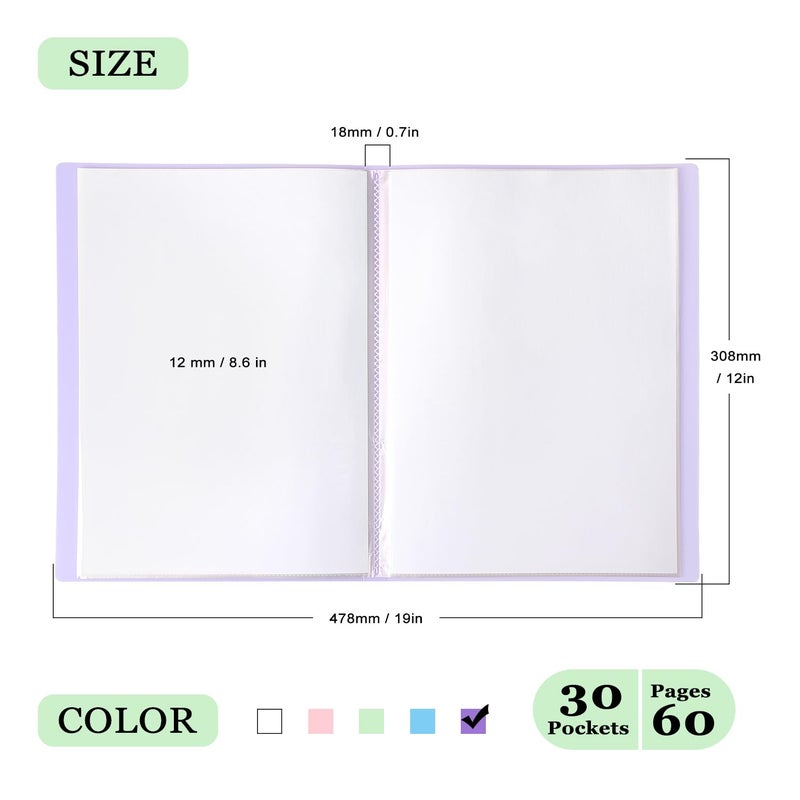 Tamaki Portfolio Binder with Plastic Sleeves, Pocket Portfolio Folder with Clear Sheet Protectors, Display 60 Pages Book, Presentation Book for Artwork, Document Organizer, 1 Pack (Purple) - Image 2