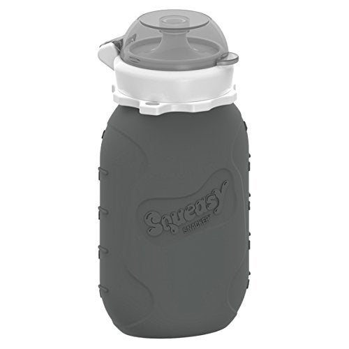 Squeasy Snacker Grey 6 oz Squeasy Snacker Spill Proof Silicone Reusable Food Pouch - for Both Soft Foods and Liquids - Water, Apple Sauce, Yogurt, Smoothies, Baby Food - Dishwasher Safe - Image 1