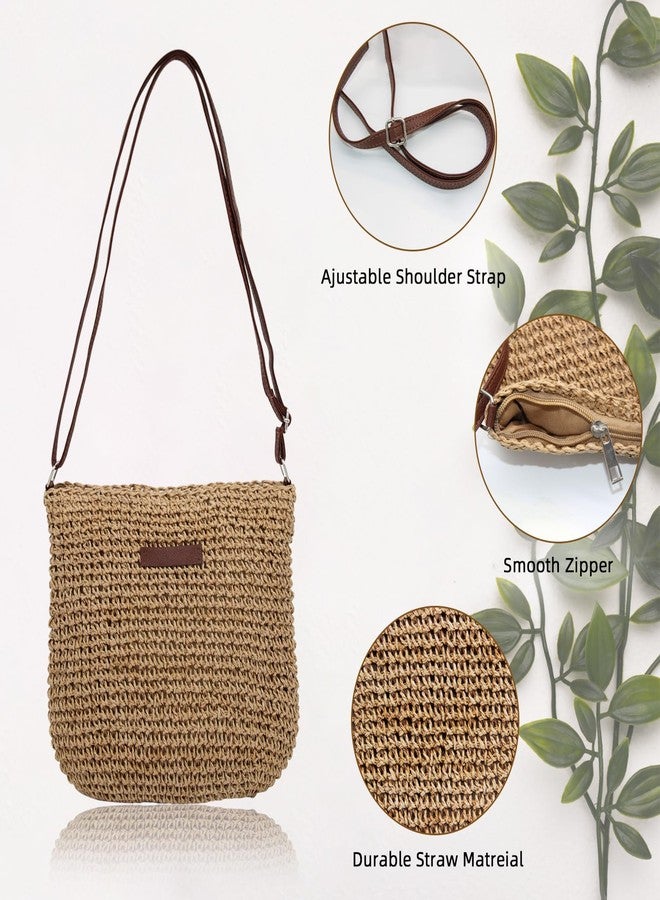 Bototack Straw Bag for Women Small Summer Beach Crossbody Bag Boho Handmade Weave Shoulder Handbags Purse for Vacation Travel (Khaki) - Image 5
