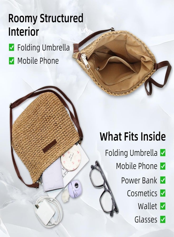 Bototack Straw Bag for Women Small Summer Beach Crossbody Bag Boho Handmade Weave Shoulder Handbags Purse for Vacation Travel (Khaki) - Image 4