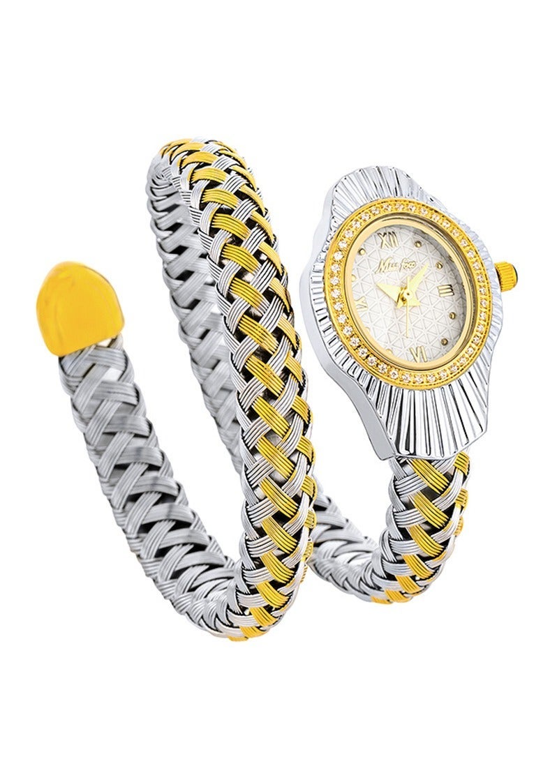 مس_فوكس ساعة نسائية أنيقة بتصميم سوار شبكي على شكل ثعبان، كوارتز مقاومة للماء، بتصميم عصري - Image 1