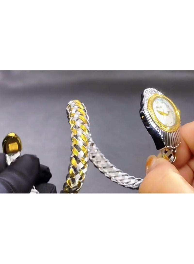 مس_فوكس ساعة نسائية أنيقة بتصميم سوار شبكي على شكل ثعبان، كوارتز مقاومة للماء، بتصميم عصري - Image 4