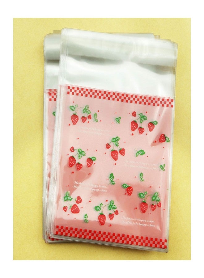 Tegg Cookies Bags 200PCS Self Adhesive Lovely Strawberry Plastic Cookies Pastries Candy Lolly Gift Bag For Birthday Party Wedding Party Halloween Christmas Day 3.9x3.9Inch - Image 3