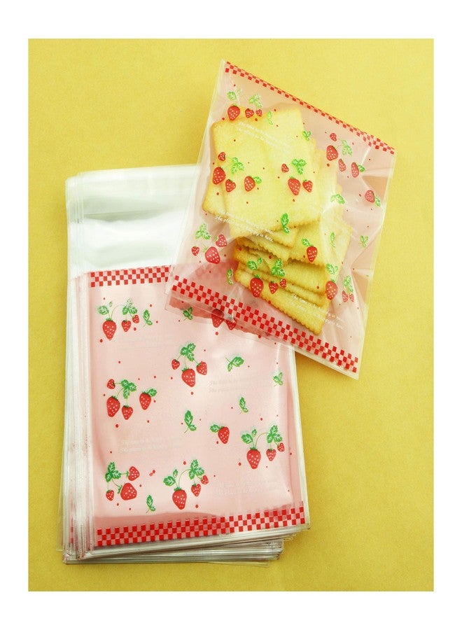 Tegg Cookies Bags 200PCS Self Adhesive Lovely Strawberry Plastic Cookies Pastries Candy Lolly Gift Bag For Birthday Party Wedding Party Halloween Christmas Day 3.9x3.9Inch - Image 2