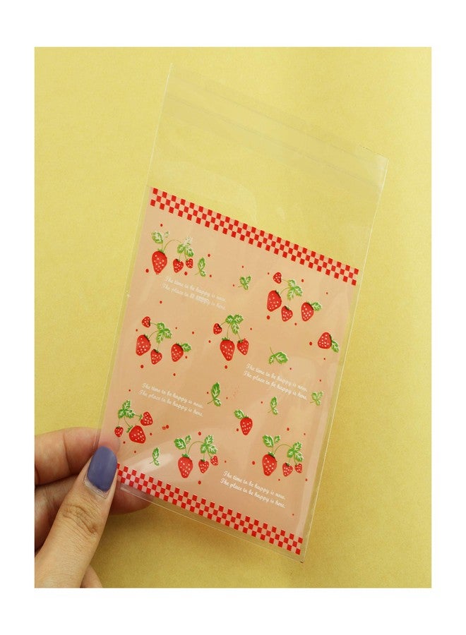 Tegg Cookies Bags 200PCS Self Adhesive Lovely Strawberry Plastic Cookies Pastries Candy Lolly Gift Bag For Birthday Party Wedding Party Halloween Christmas Day 3.9x3.9Inch - Image 5