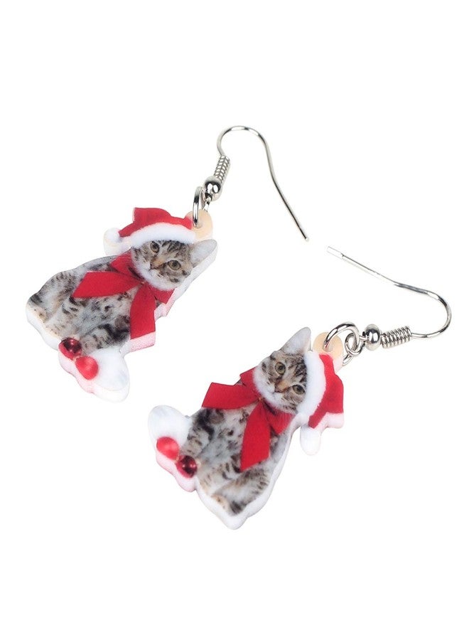 Bonsny Acrylic Drop Dangle Christmas Bow-Knot Cat Kitten Earrings Pets Jewelry For Women Gift - Image 3