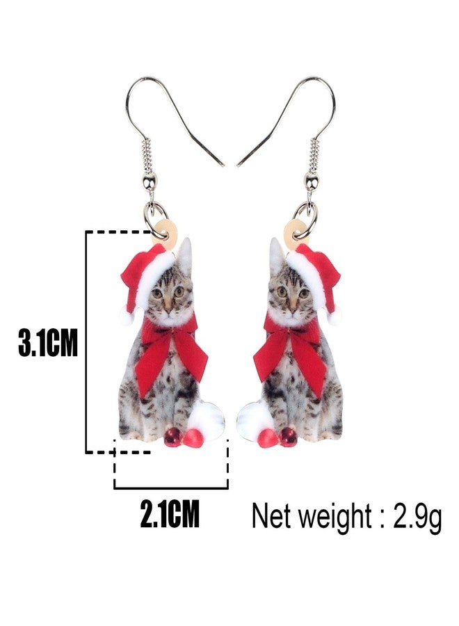 Bonsny Acrylic Drop Dangle Christmas Bow-Knot Cat Kitten Earrings Pets Jewelry For Women Gift - Image 5