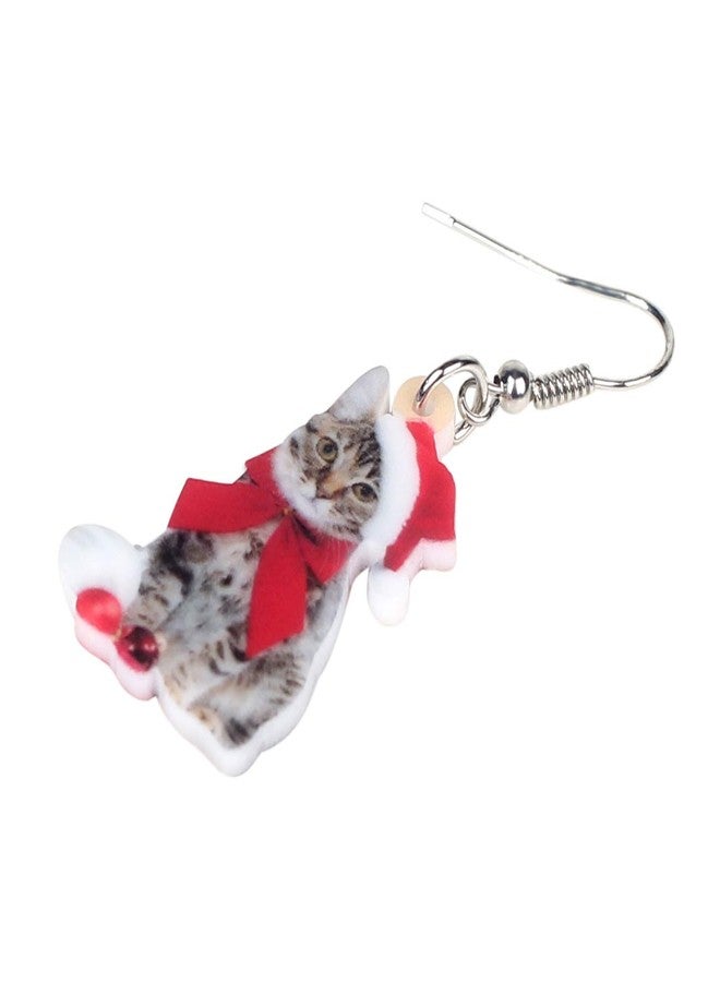 Bonsny Acrylic Drop Dangle Christmas Bow-Knot Cat Kitten Earrings Pets Jewelry For Women Gift - Image 4