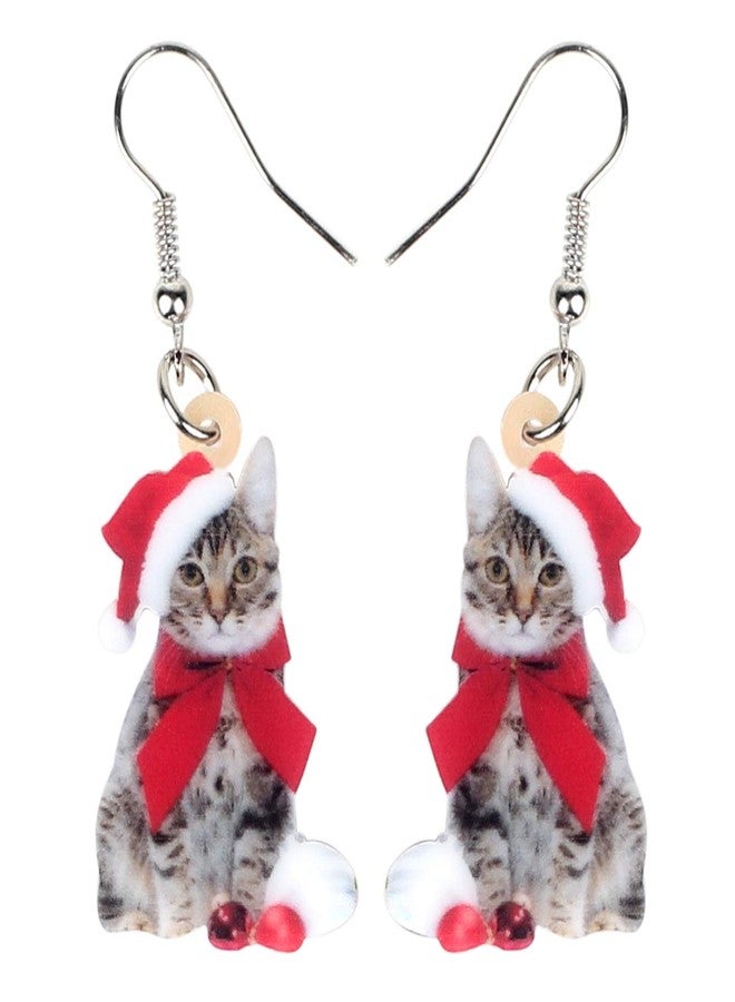 Bonsny Acrylic Drop Dangle Christmas Bow-Knot Cat Kitten Earrings Pets Jewelry For Women Gift - Image 1