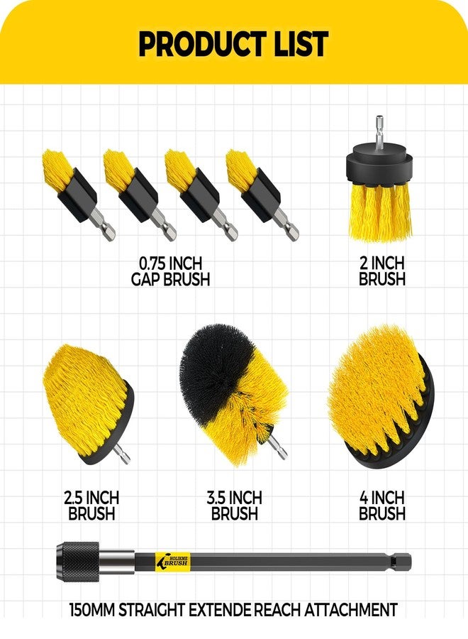Holikme 9Pack Drill Brush ，All Purpose Drill Brush with Extend Attachment for Bathroom Surfaces, Grout, Floor, Tub, Shower, Tile, Kitchen and Car，Corner,Masonry Brushes，Yellow - Image 5
