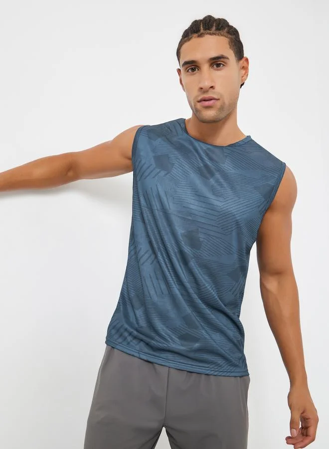Styli Active Men Printed Quick Dry Textured Tank Top
