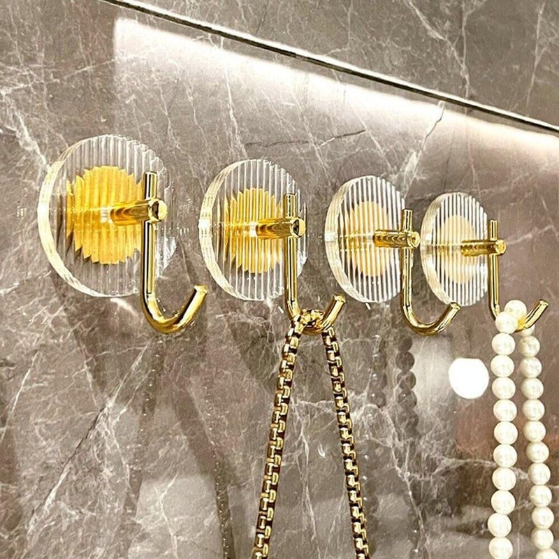 Voxmix Wall Hook Plastic Stainless Steel AcrylicMetal Material Luxury Acrylic Round Golden Hook Pack 4 - Image 1