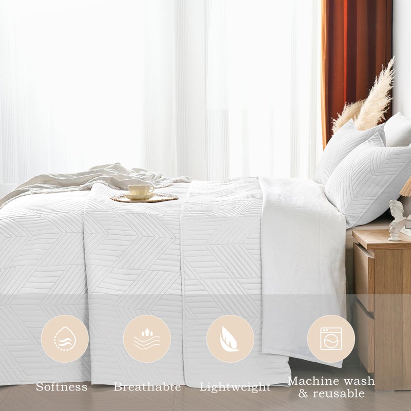 Davulos King Quilt Bedding Set,White Ultrasonic King/Cal King Quilt Set Reversible Microfiber Bedspread,Lightweight Soft Modern Geometric Coverlet Set for All Seasons(1 Quilt,2 Pillow Shams) - Image 3