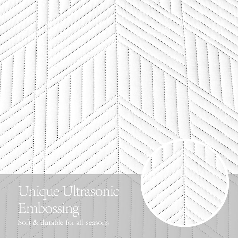 Davulos King Quilt Bedding Set,White Ultrasonic King/Cal King Quilt Set Reversible Microfiber Bedspread,Lightweight Soft Modern Geometric Coverlet Set for All Seasons(1 Quilt,2 Pillow Shams) - Image 5