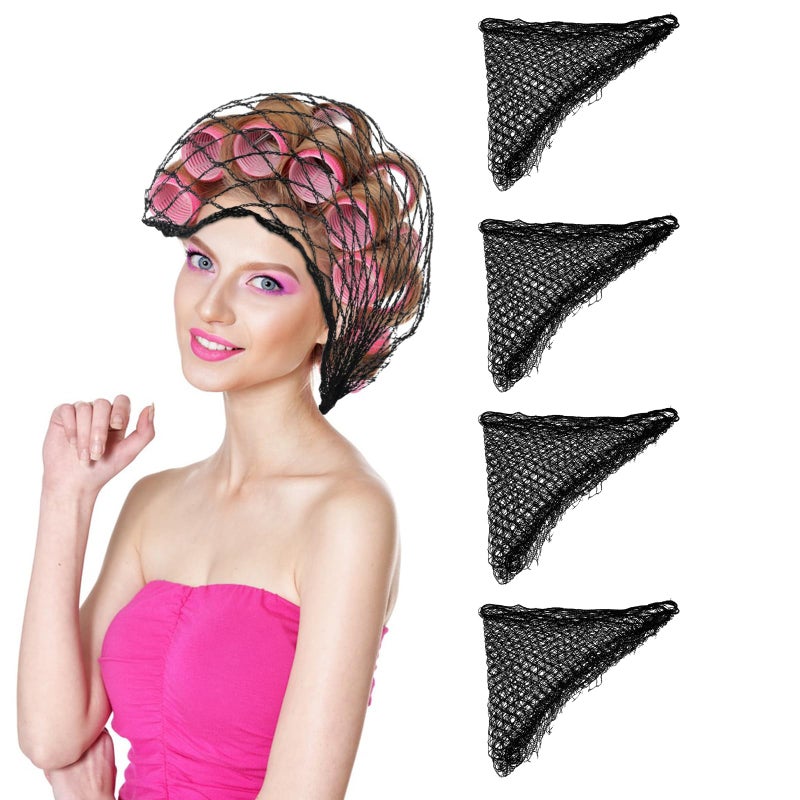 4Piece Hair Net for Rollers Triangular Mesh Womens Hair Net for Salon Styling Sleep Styling Fixed HairstyleHair Protection Approx 355 355 57 Inches