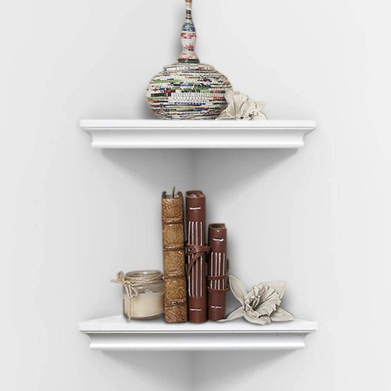 AHDECOR White Corner Shelves Stylish Wall Mounted Corner Shelf for SpaceSaving Storage in Living Room Bedroom and Office Set of 2