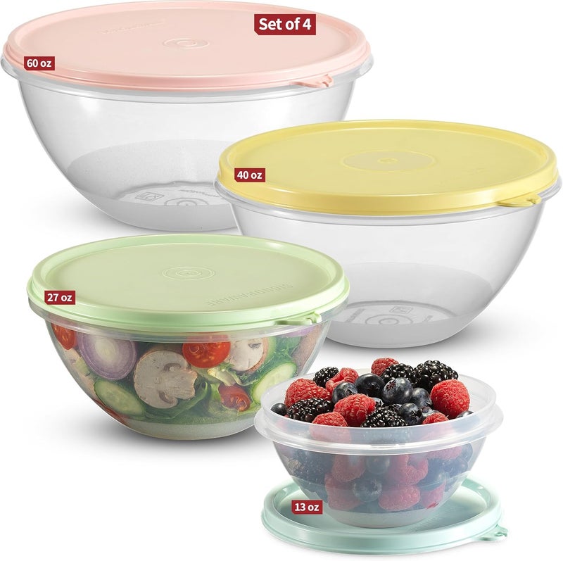 Signoraware Food Storage Containers with Lids Set of 4 - 60oz, 40oz, 27oz, 13oz Meal Prep Containers Reusable Plastic – Food Safe Round Nesting Bowls with Airtight Leakproof Lids – Freezer and Dishwasher Safe - Image 1