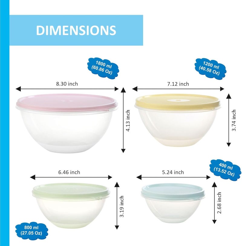 Signoraware Food Storage Containers with Lids Set of 4 - 60oz, 40oz, 27oz, 13oz Meal Prep Containers Reusable Plastic – Food Safe Round Nesting Bowls with Airtight Leakproof Lids – Freezer and Dishwasher Safe - Image 5