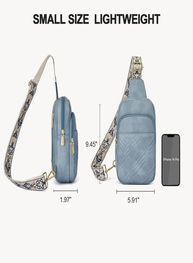 BOSTANTEN Sling Bag Quilted Crossbody Bags for Women Cross Body Purse Leather Fanny Pack with Adjustable Guitar Strap, A-light Blue, Casual - Image 3