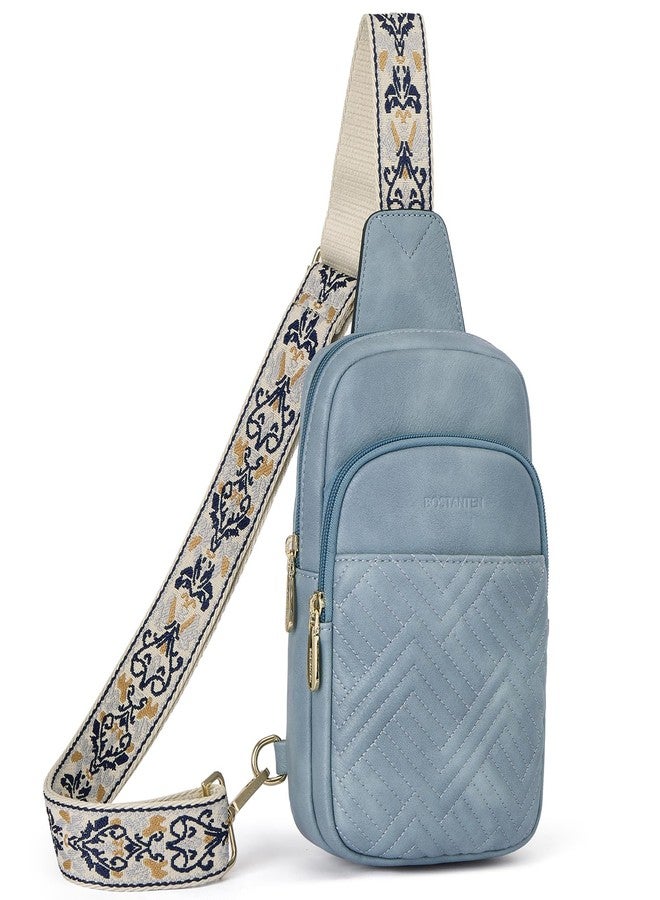 BOSTANTEN Sling Bag Quilted Crossbody Bags for Women Cross Body Purse Leather Fanny Pack with Adjustable Guitar Strap, A-light Blue, Casual - Image 1