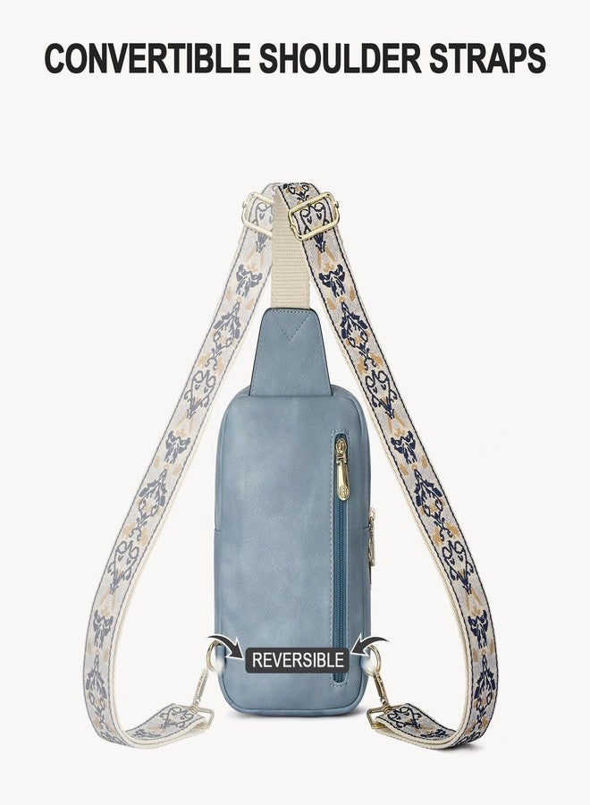 BOSTANTEN Sling Bag Quilted Crossbody Bags for Women Cross Body Purse Leather Fanny Pack with Adjustable Guitar Strap, A-light Blue, Casual - Image 5