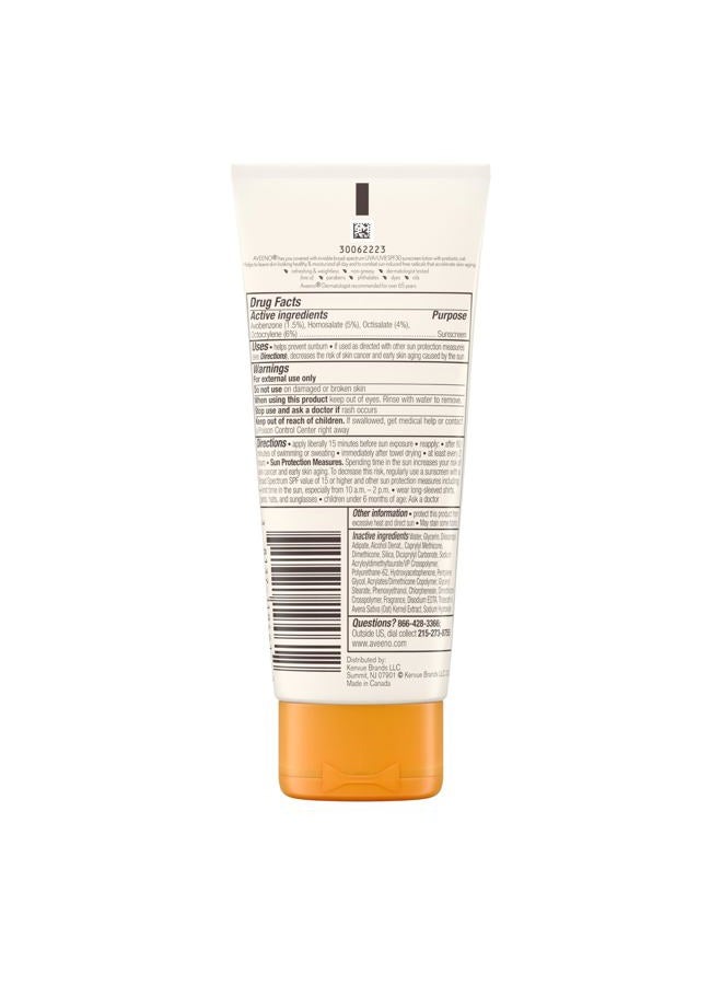 Aveeno لوسيون واقي من الشمس مرطب + حماية مع SPF 30 واسع الطيف و الشوفان البروبيوتيك، واقي شمس خفيف الوزن ومقاوم للعرق والماء، خالي من الأوكسي بنزون، 3.0 أونصة سائلة - Image 5