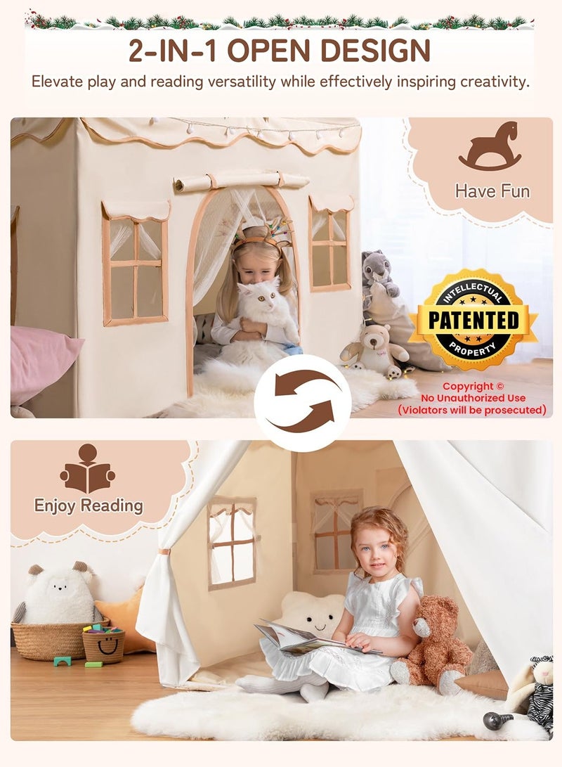 خيمة أطفال، خيمة لعب للأطفال 2 في 1 مع حصيرة مبطنة وأضواء، خيمة لعب كبيرة ببابين و4 نوافذ، خيمة لعب للأطفال داخلية وخارجية، خيمة لعب للأطفال، خيمة أطفال للأطفال، 51 بوصة × 35 بوصة × 51 بوصة - Image 2