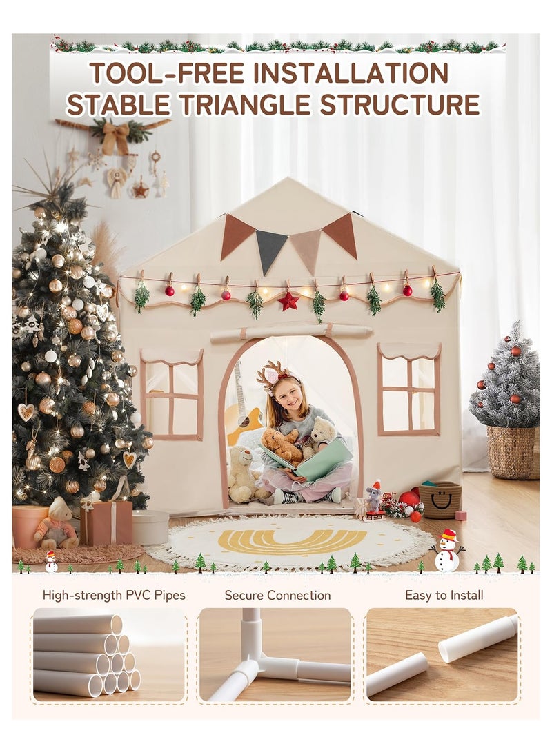 خيمة أطفال، خيمة لعب للأطفال 2 في 1 مع حصيرة مبطنة وأضواء، خيمة لعب كبيرة ببابين و4 نوافذ، خيمة لعب للأطفال داخلية وخارجية، خيمة لعب للأطفال، خيمة أطفال للأطفال، 51 بوصة × 35 بوصة × 51 بوصة - Image 4